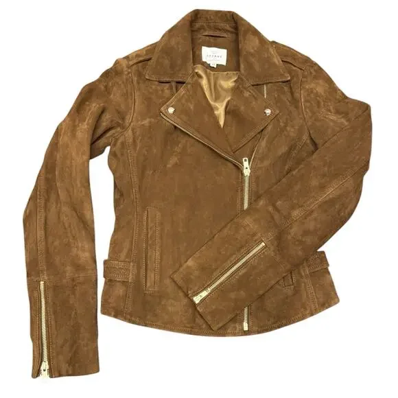 Sezane Zig Suede Jacket EU 36 US 4 Brown Goat Suede Moto Leather - Picture 4 of 13